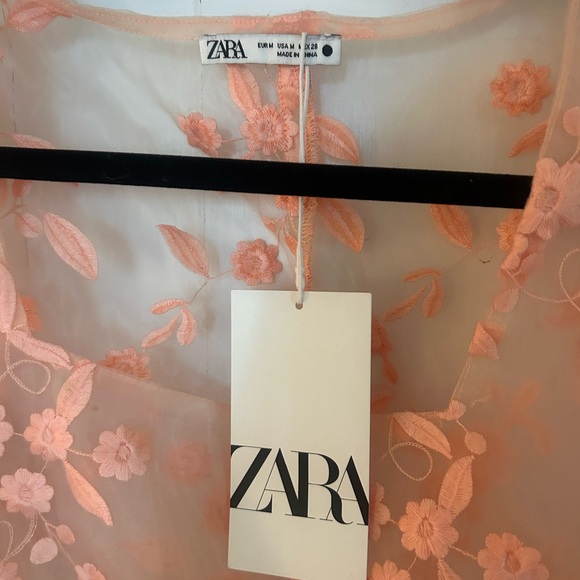 Zara Women's Floral Sheer Crop Top - Peach NWT - Picture 4 of 6